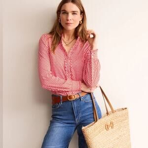 Boden Caroline Jersey Shirt Flame Scarlet, Arc Geo Size 2